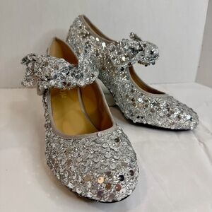 Silver Sequin Mary Jane Heels Glitter Pumps Party Wedding Shoes